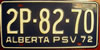 Alberta 1972 PSV License Plate