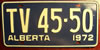 Alberta 1972 License Plate