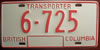 British Columbia Transporter License Plate