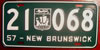 New Brunswick  1957 License Plate