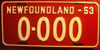 Newfoundland 1953 Sample License Plate