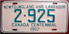 Newfoundland and Labrador 1967 Centennial License Plate