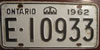 Ontario 1962 License Plate