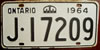 Ontario 1964 License Plate