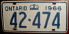 Ontario 1966 License Plate