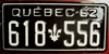 Québec 1962 License Plate