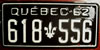 Qubec 1962 License Plate