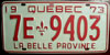 Québec 1973 License Plate