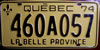 Qubec 1974 License Plate