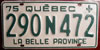 Qubec 1975 License Plate