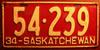 Saskatchewan 1934 License Plate