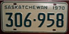 Saskatchewan 1970 passenger car License Plate