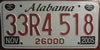 Alabama 26000lb Vehicle License Plate