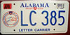Alabama Letter Carrier Mailman License Plate