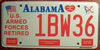 Alabama U.S. Armed Forces Retired License Plate