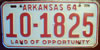Arkansas 1964 License Plate