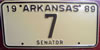 Arkansas 1989 Senator License Plate