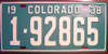Colorado 1938 License Plate