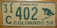 Colorado Skier 1958 License Plate
