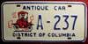 Washington D.C. Antique Car License Plate
