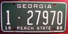 Georgia 1968 License Plate