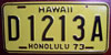 Hawaii 1973 Honolulu Dealer License Plate