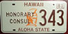 Hawaii Honorary Consul License Plate
