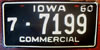 Iowa 1960 Commercial License Plate