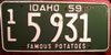 Idaho 1959 License Plate