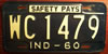 Indiana 1960 Safety Pays License Plate
