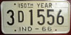 Indiana 1966 License Plate