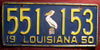Louisiana 1950 License Plate