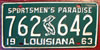 Louisiana 1963 passenger car  License Plate