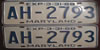 Maryland 1968 Pair License Plate