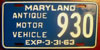 Maryland Antique Motor Vehicle License Plate