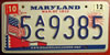 Maryland War of 1812 License Plate