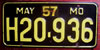 Missouri 1957 License Plate