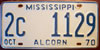 Mississipp 1970 passenger cari License Plate