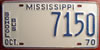 Mississippi 1970 School Bus License Plate