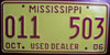 Mississippi Used Dealer License Plate