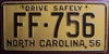 North Carolina 1956 License Plate