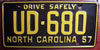 North Carolina 1957 License Plate