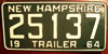 New Hampshire 1964 Trailer License Plate