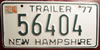 New Hampshire 1977 Trailer License Plate