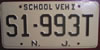 New Jersey School Vehicle License Plate