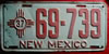 New Mexico 1937 License Plate