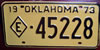 Oklahoma 1973 Tax Exempt Vehicle License Plate