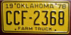 Oklahoma  1978 Farm Truck License Plate