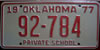 Oklahoma Private School Bus License Plate