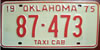 Oklahoma  1975 Taxi CabLicense Plate